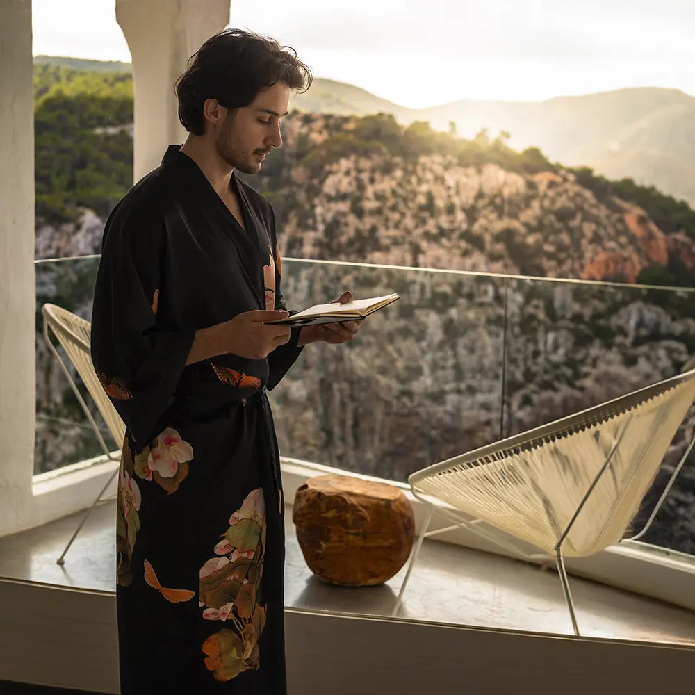 Peony & Butterfly Long Kimono Robe