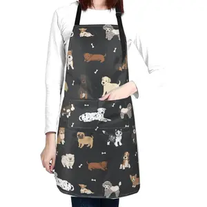 Puppy Dog Pets Cute Animals Waterproof Apron with 2 Pockets Kitchen Chef Aprons Bibs for Grooming Cooking Baking Painting Gardening