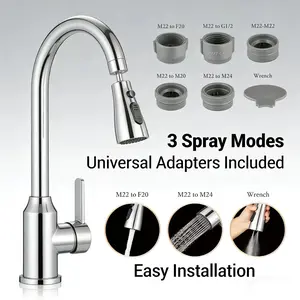 Multi-Functional Kitchen Faucet with Splash-Proof System & Adjustable Spray Modes Water-Saving, Spray Gun, Wide-Angle Spray - Splash-Resistant Aerator, Delay Device & Wrench Included, Fit for M22-M40, Faucet Sprayer Attachment Pull Out Faucet