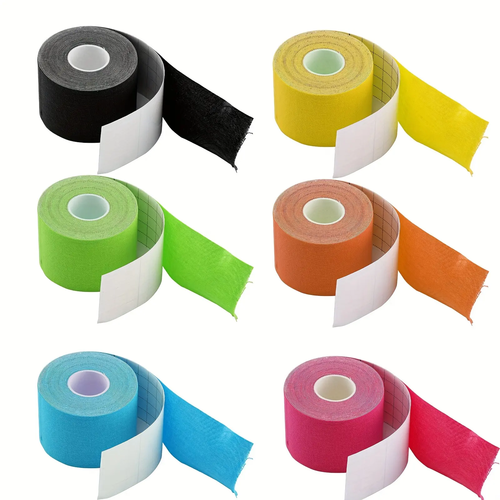 6 Rolls Elastic Sports Tape - 1.97inch x 196.85inch PE/PP Muscle Tape, Used for Sports Injury Prevention, Fitness, and Student Use, 6 Bright Colors (Black, Gray, Green, Orange, Pink, Yellow), Fitness Accessories |     strong Polypropylene Tape