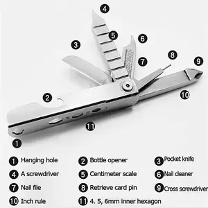 ELECDON Keychain Multitool, Multi-Function Repair Tool, 11 In 1 Multi-Purpose Repair Tool, Keychain with Screwdriver, Nail file, Bottle Opener, Wrench, Ruler, Card Pin, Mobile Phone Holder