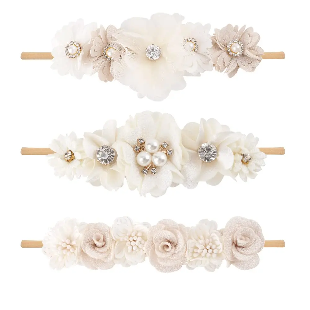 SQ-HDW138 3pcs Baby Girl Flower Headbands, Super Soft & Stretchy Nylon Floral Hairbands for Newborn Toddler