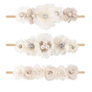 SQ-HDW138 3pcs Baby Girl Flower Headbands, Super Soft & Stretchy Nylon Floral Hairbands for Newborn Toddler