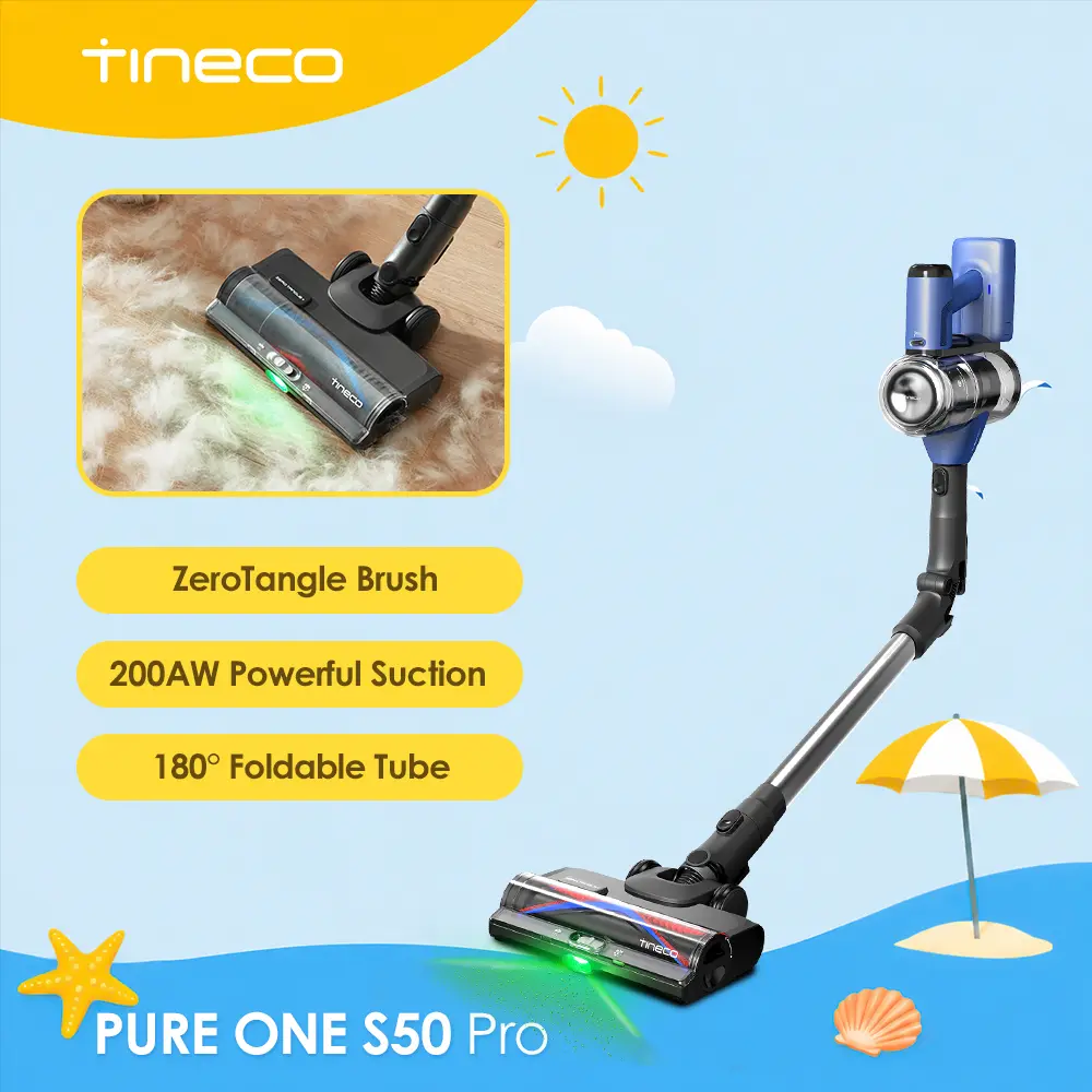 Tineco Pure ONE S50 Pro Cordless Vacuum, 150AW Suction, 95Min Runtime, Anti-Tangle Brush, 120° Green Light, Easily Tackles Large Debris, Stick Vacuum Cleaner for Pet Hair, Carpet & Hard Floor