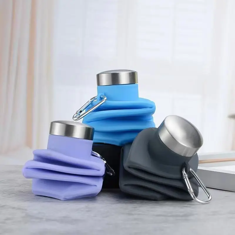 Foldable Silicone Water Bottle, Leak-Proof Sports Drinking Flask with Handle, BPA-Free Reusable Cup for Camping and Hiking, Refillable Water Bottles, Sports Drinking Bottle