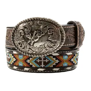 N4441632 Nocona Boys Cross Embroidery Belt - Rust