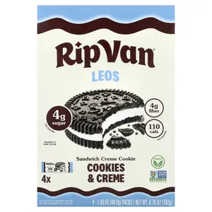 Rip Van Wafels Leos, Sandwich Creme Cookie, Cookies & Creme, 4 Packs, 1.69 oz (48 g) Each