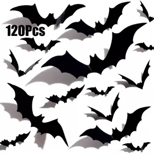 120PCS 3D Black Bat Wall Stickers for Creepy Home Decor Easy Install DIY Halloween Party Supplies