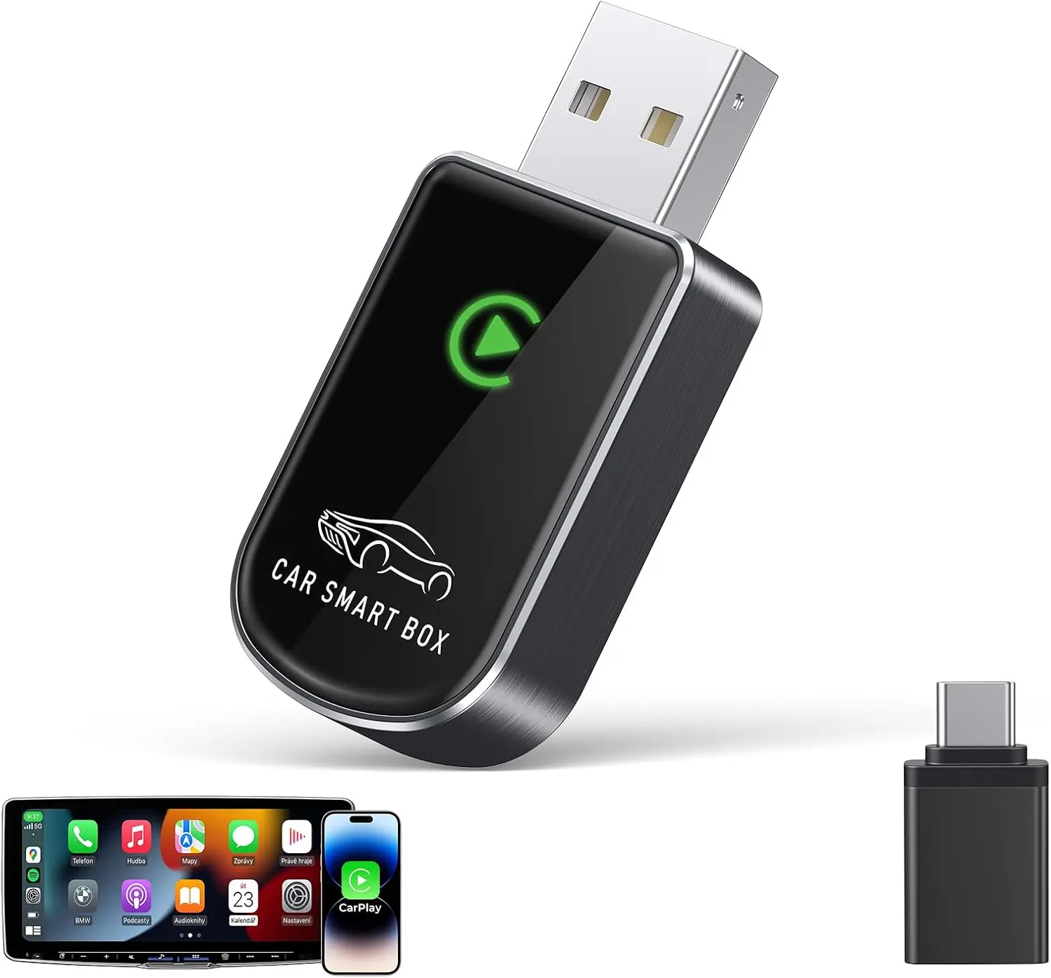 Wireless Carplay Adapter for Apple iPhone, Mini Bluetooth Dongle Convert Factory Wired to Wireless Car Play Plug & Play Auto Connect, Low Latency, GPS for iOS 10+ & Cars 2015+ (Brushed Gery)