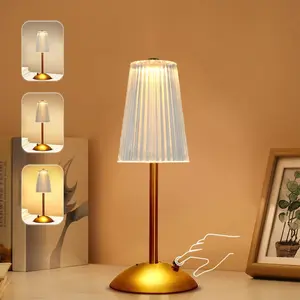 Portable Crystal Table Lamp, Cordless Metal Vintage Desk Lamp, 3 Color Touch Control Rechargeable Lamp, 3-Levels Brightness Room Decor Desk Lamp, Living Room, Kitchen, Dining Room Lamp