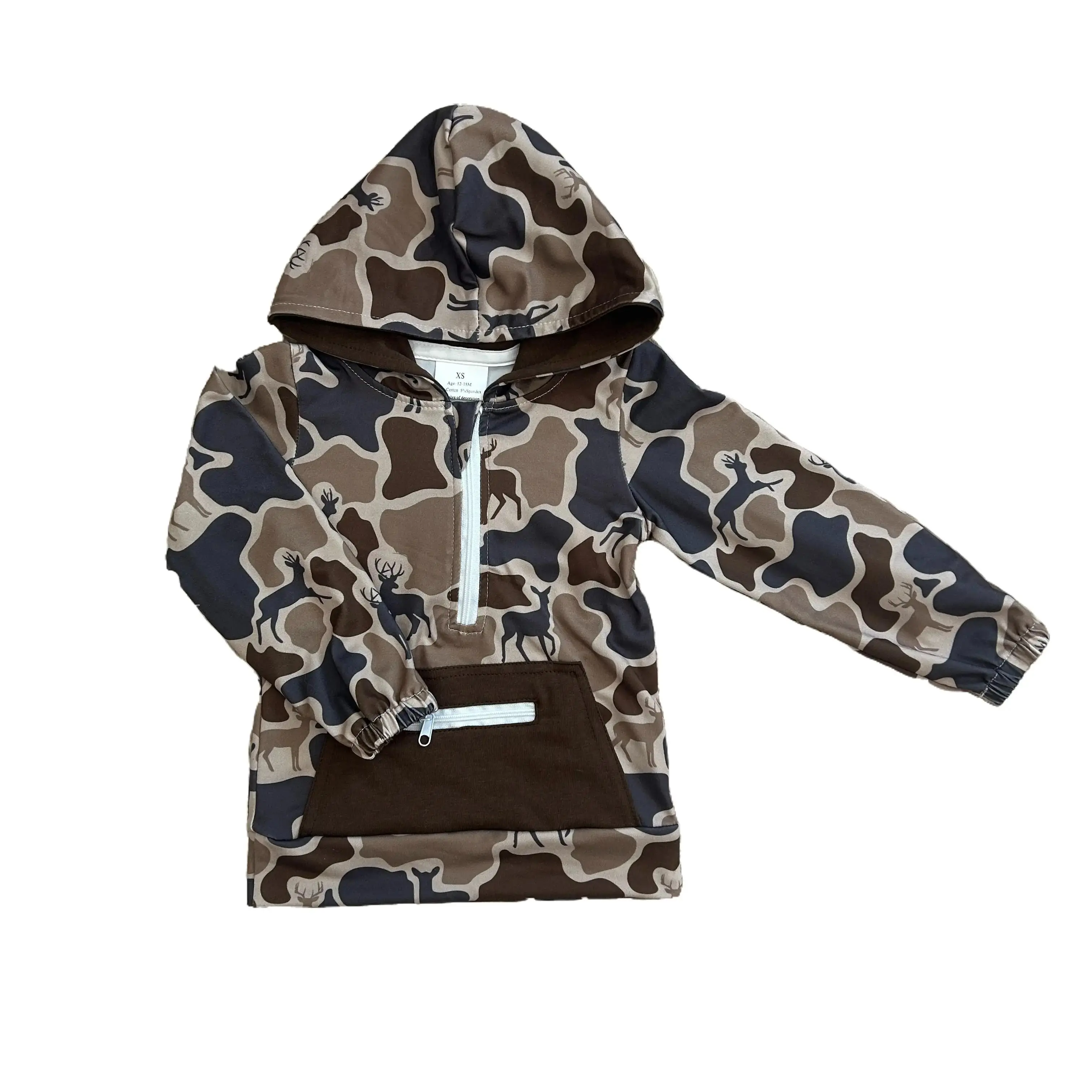 Boys' Camo Print Long-Sleeve Hoodie - Deer Motif, Camo Sweatshirt, Hunting Top