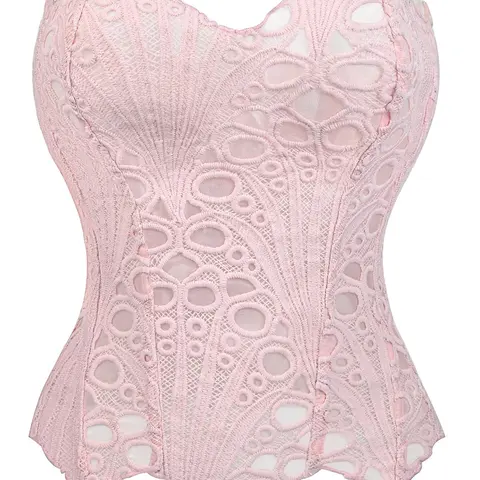 TikTok Viral Pink Mermaid Core Corset, Corset Style Scalloped Edge Lace Eyelet Floral Hollow Out Boned Bustier for Bachelorette Music Festival Underwear Aesthetic