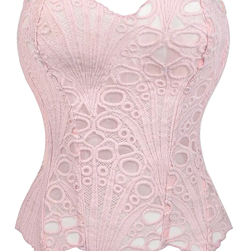 TikTok Viral Pink Mermaid Core Corset, Corset Style Scalloped Edge Lace Eyelet Floral Hollow Out Boned Bustier for Bachelorette Music Festival Underwear Aesthetic