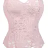 TikTok Viral Pink Mermaid Core Corset, Corset Style Scalloped Edge Lace Eyelet Floral Hollow Out Boned Bustier for Bachelorette Music Festival Underwear Aesthetic