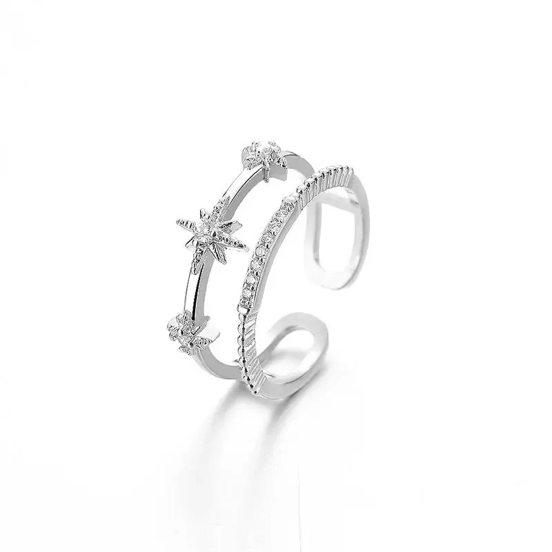 Double Star Rings for Women Girl Zircon Tassel Chain Adjustable Ring Trendy Accessories Fashion Silver Gold Color Jewelry Gift