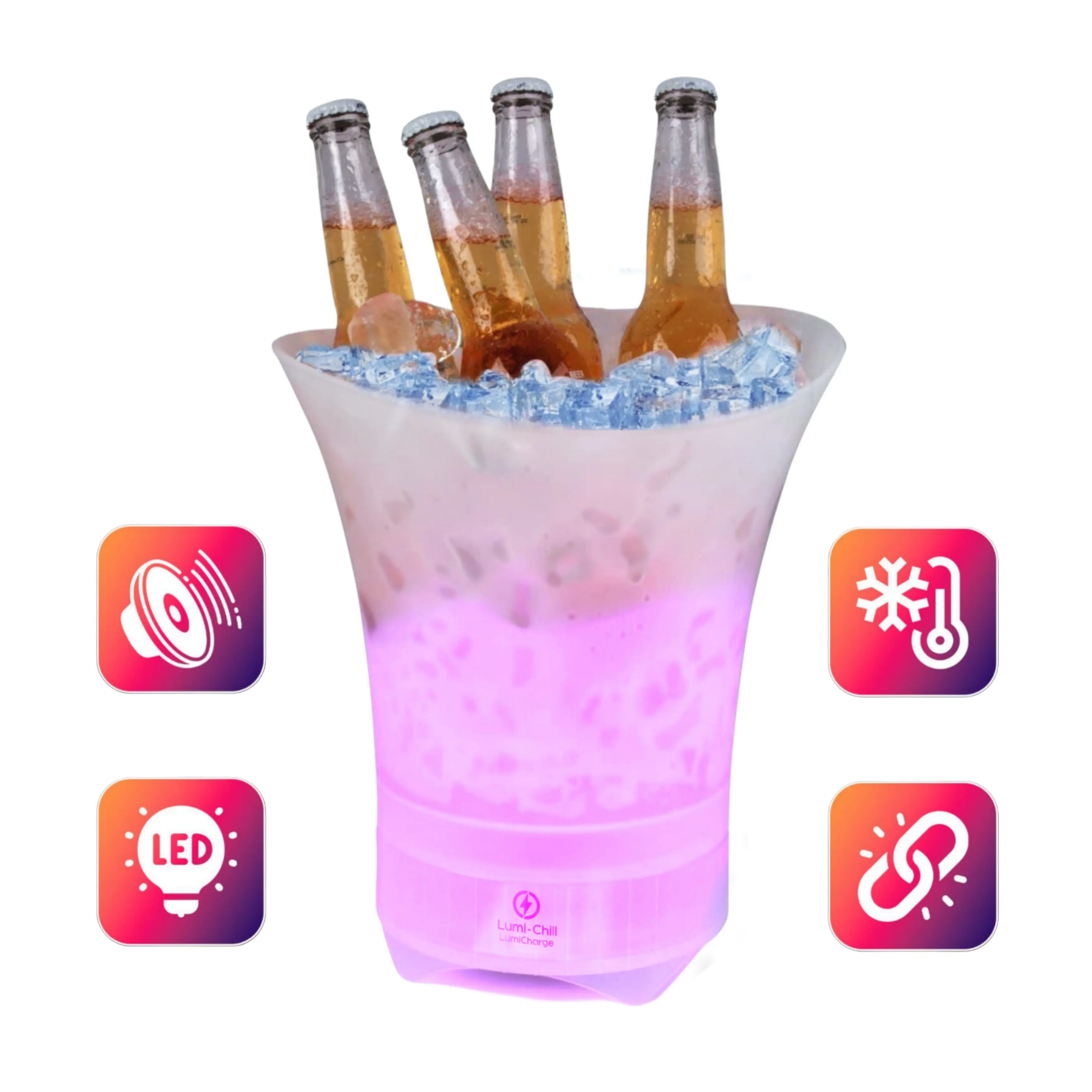 Lumi-Chill Ice Bucket by Lumi-charge - Portable Collapsible Waterproof with Bluetooth Speaker & LED Light for Outdoor Parties Kitchen Plastic