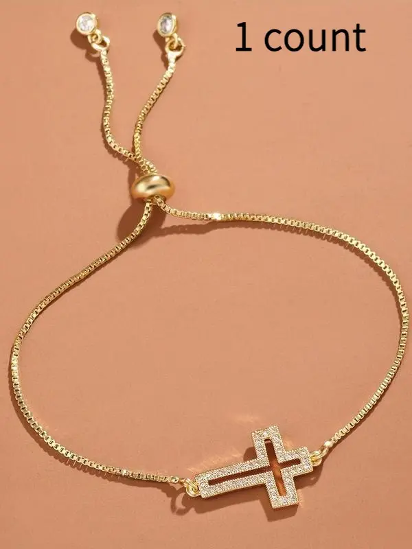 Cross Charm Bangle - 1 Piece Fashionable Costume Jewelry, Casual Style Christian Motif Bracelets Bangles for Female Adults, Ideal for Daily Wear, Party Decor, Exquisite Trendy Bracelet, Spiritual Jewelry, Matching Jewelry