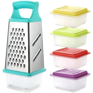 (R) KYA57B Box Grater,Stainless Steel Grater with 4 Sides,Slicer 5 count Set, ,Cheese,Cucumber,Salad Vegetables Graters Peelers, Turquoise