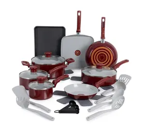 Kitchen Solutions Ceramic, 22 Piece Cookware Set, Red