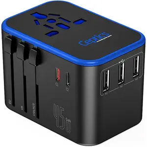 Ceptics Universal Travel Adapter, 45W International Power Adapter with PD & QC 3.0 Dual USB-C, 3 USB Travel Adapter Worldwide, Type I C G A Outlets 110V 220V A/C - EU Euro US UK (11-KU)