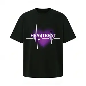 【100% Cotton】Summer Short Sleeve Heartbeat Graphic Tee: Trendy Pulse Design - Casual Daily Wear