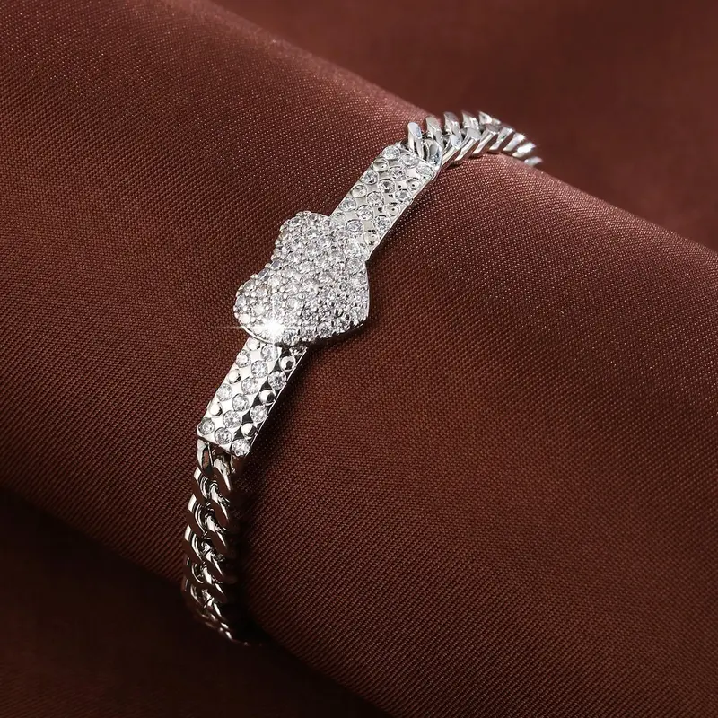 Mother's Day Gift Women's Elegant Artificial Zircon Decorated Heart Zirconia Bracelet, Rhinestone Decorated Bracelet, Exquisite Trendy Link Bracelet, Fashionable Jewelry for Women As Jewelry Gifts, Valentine's Day, Decoration, Jewelry Bracelets