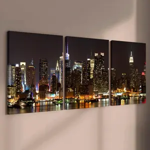 Cityscape Print Wooden Framed Canvas Painting, 3 Counts Modern Art Wall Decor, Canvas Prints, Wall Art Decor for Home Living Room Bedroom Office