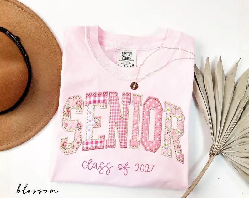 Comfort Colors® Senior Class Of 2027 Shirt, Floral Faux Patchwork Senior Tee, High School Graduation Gift, Senior Night Mom Gift,Senior Mama