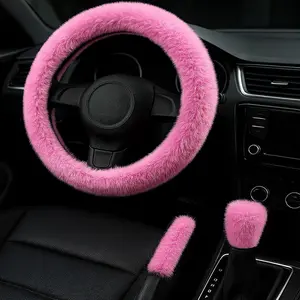 Steering Wheel Cover 3 count Set - Plush Fuzzy  Steering Wheel Cover with Gear Shift Cover & Handbrake Cover, Winter Warm  Accessories,  Interior Accessories for Women ()