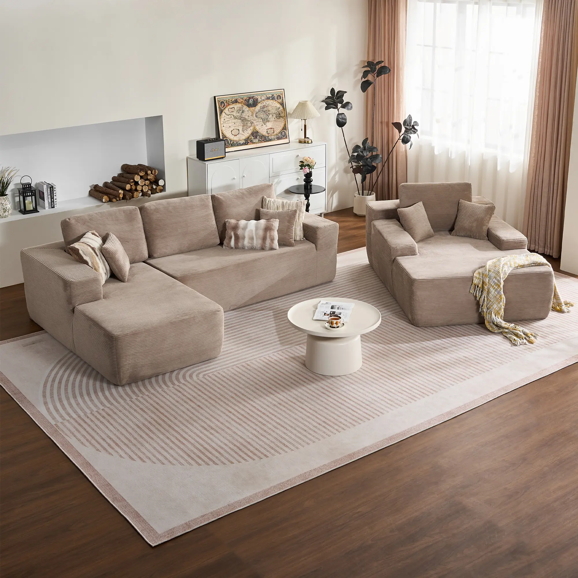 Camel Corduroy Left Chaise+Sofa Bed