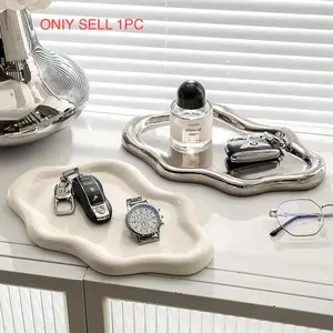 ☁️ Elevate Your Vanity Aesthetic. Irregular Wavy Ceramic Jewelry Tray | Modern Cloud Trinket Dish, Decorative Plate for Perfume & Rings, Jewelry Storage Box