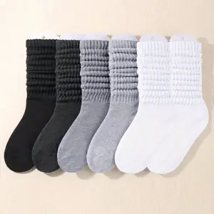 3-Pair Women's Solid Crew Socks, Slouchy and Cozy Mid-Calf Length for Maximum Comfort, Soft, Breathable, and Ideal for Fall & Winter-Perfect for Daily Wear, Machine Washable for Hassle-Free Care and Long-Lasting Durability
