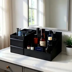High-quality Black Cologne Storage Box with 7 Compartments & 2 Extra-deep Drawers Waterproof Washable for Skincare Perfumes & Shaving Products Ideal for Bathroom Bedroom Office, Durable Storage Organizer, Gift