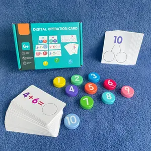 Wooden Math Operation Toy, Math Learning Tools, 1 Set Number Building Blocks & Digital Decomposition Cards & Double-sided Addition and Subtraction Cards, Educational Toy Gift