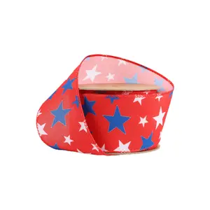 2 1/2" Wired Ribbon Red w  White Blue Stars 10 Yard Roll Patriotic Ribbon Decoration Patriotic Elegance