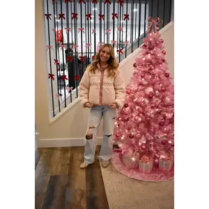 Cozy Sherpa Jacket with Gingham Lining and Holiday Trim