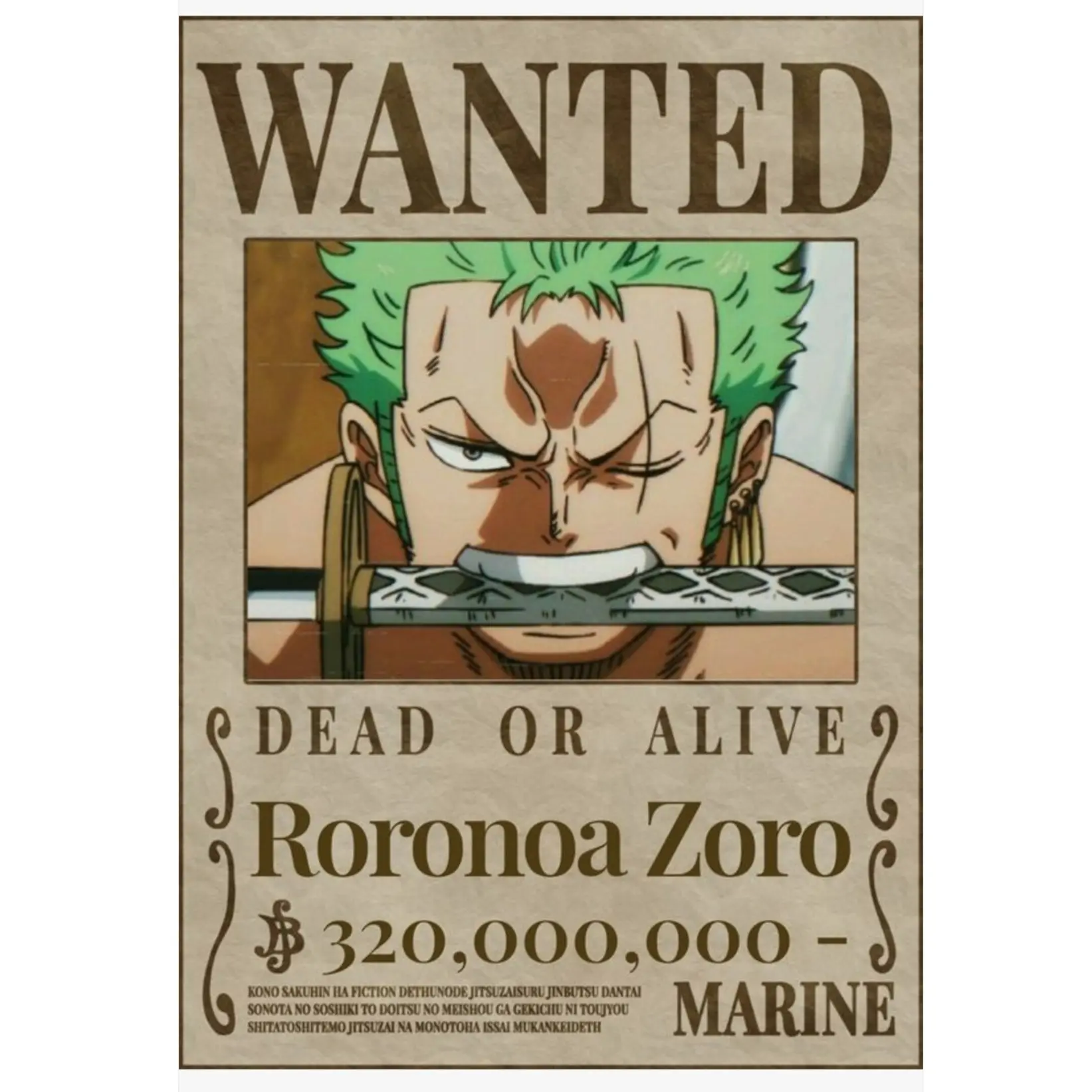 One Piece Roronoa Zoro Wanted Poster Anime Artistic Straw Hat Pirates, Anime Print Photo Gifts Decoration Wall Poster Ornaments Room