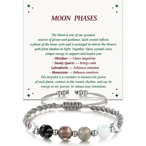 Moon Phase Beaded Bracelet for Women, Natural Stone Bracelet with Moonstone, Adjustable Crystal Bracelet Gift