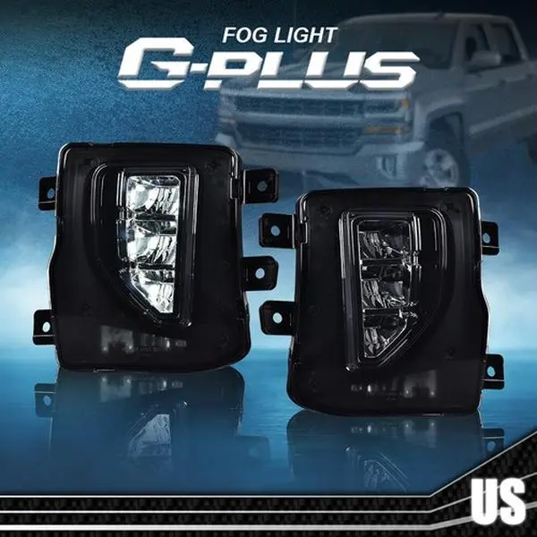Brand New G-PLUS 1-Pair Smoke Lens Water & Corrosion Resistant Fog Lights - Car Light Bumper Lamps, Truck Accessories, Auto Parts That Fit 2016-2018 Chevy Silverado 1500, Poor Weather Use, Water Resistant