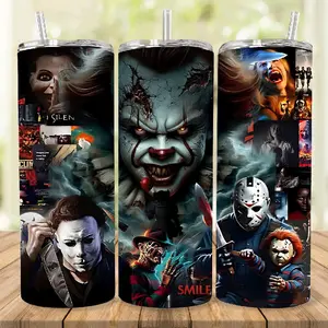 Horror Friends 20oz Tumbler - Featuring Iconic Movie Characters with Reusable Straws and Unique Designs Bottle Drinkware Water Bottles Cup Mug Washable Portable Bottled Flasks Lid