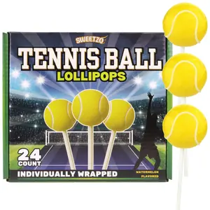 Tennis Ball Lollipops, Sports Themed Suckers, Individually Wrapped, Watermelon Flavored, 24 Count
