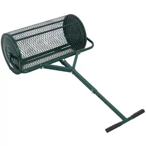 Peat Moss Spreader 24inch, Compost Spreader Metal Mesh,T shaped Handle for planting seeding,Lawn and Garden Care Manure Spreaders Roller