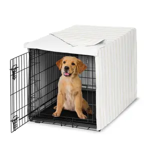 Sweet Jojo Designs 36in. Medium Dog Crate Cover (Grey and Beige Striped) Pet Cage, Kennel Covers (Taupe, Modern, Bold, Classic, Stripes, Contemporary, Minimalist, Geometric Lines)