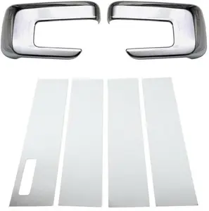 Stainless Steel 4pcs Full Side Door Pillar Trim Set with Keypad Only+Side Mirror Covers Compatible with All New 2021&Up F-150