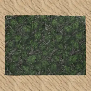 Dark Green Forest Foliage Sand-free Beach Blanket, 59" x 79", Hunting Camo, Lightweight, Quick–drying & Portable for Summer Trips, Picnic, Hiking or Outdoor Activities