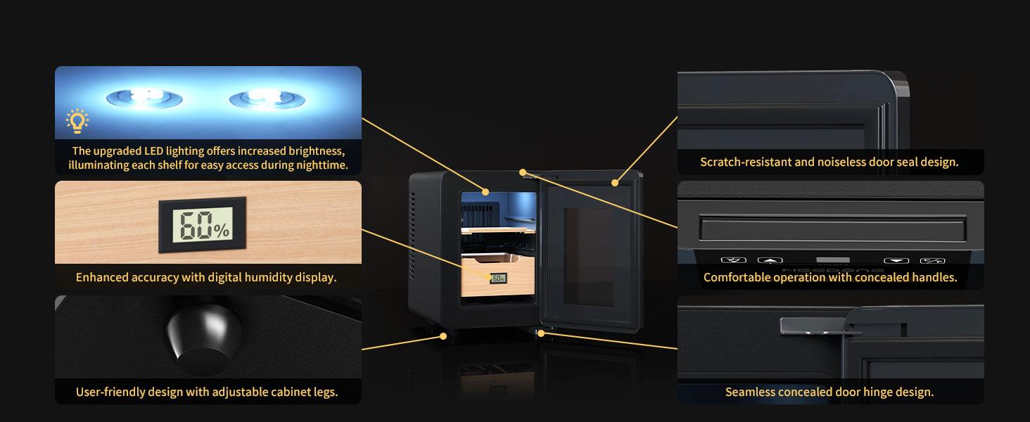 Humidor Electric 8L for Cigar with Heating & Cooling Control, Quiet Thermostatic Electric Cooler Cabinet for 80 Counts with Spanish Cedar Wood Shelves & Drawer with Hygrometer, Gift for Men