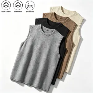 4-Pack Men’s Loose Sleeveless Tank Tops Vintage Washed Heavyweight Cotton Sport Casual Vest