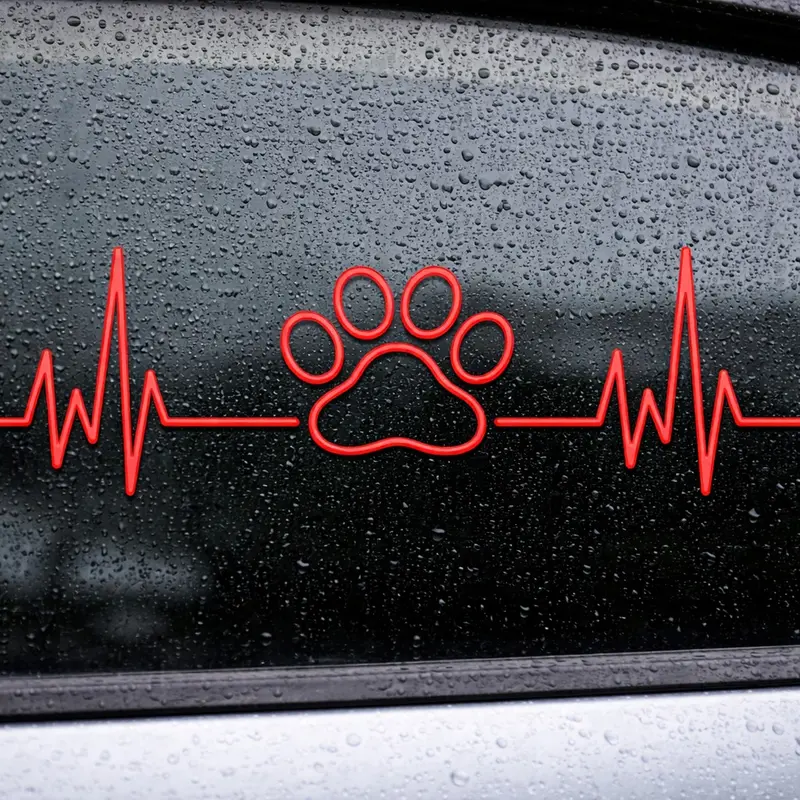 Paw Heartbeat Decal 7x2.5 Inch Vinyl Sticker with Paw Print & Heartbeat Design for Car Windows Mirrors & Laptops Easy Application Personalization