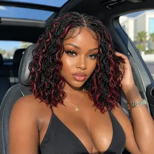 Elegant Full Lace Box Braids Wig for Women Short CulySynthetic Bob Wig -ready to Wear, High-temperature Fiber,Density, African Style Black