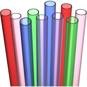 Long Reusable Hard Plastic Drinking Straws and Cleaning Brush-Fat Thick Large Jumbo Straws for Smoothies, Boba, Bubble Tea - Assorted - Dishwasher Safe BPA Free